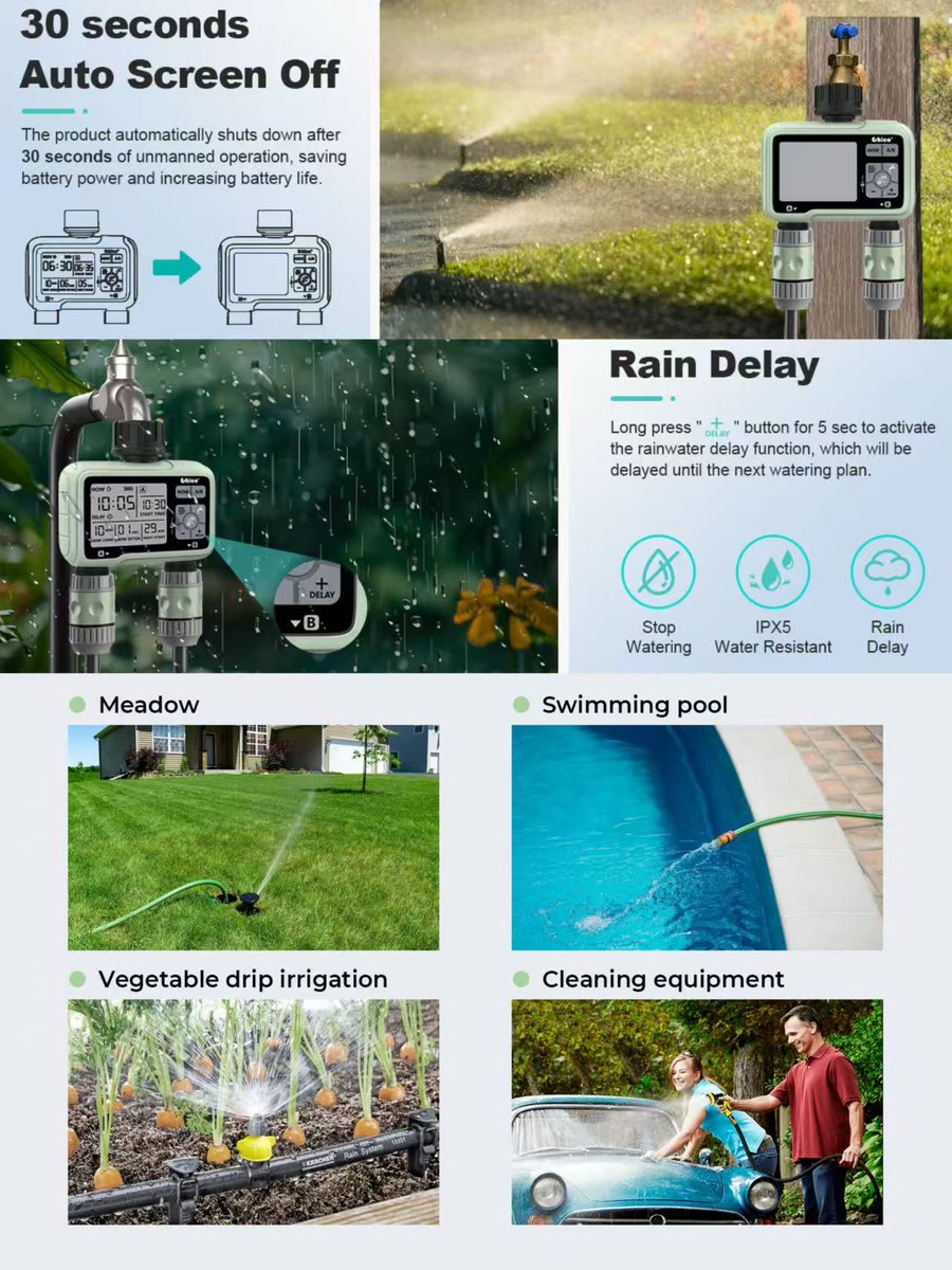 Eshico_Ningbo's tweet image. HCT-326 Water Timer🌻: Get Your Dream Garden Here!🥰

🌱Customizable cycle timing modes
🌱IPX5 water resistance
🌱Automatic schedules &amp;amp; manual watering
🌱Smart rain delay
🌱Versatile application

Let Every Drop of Water Play a Value!💧

#Eshico #WaterTimer #gardening #plants