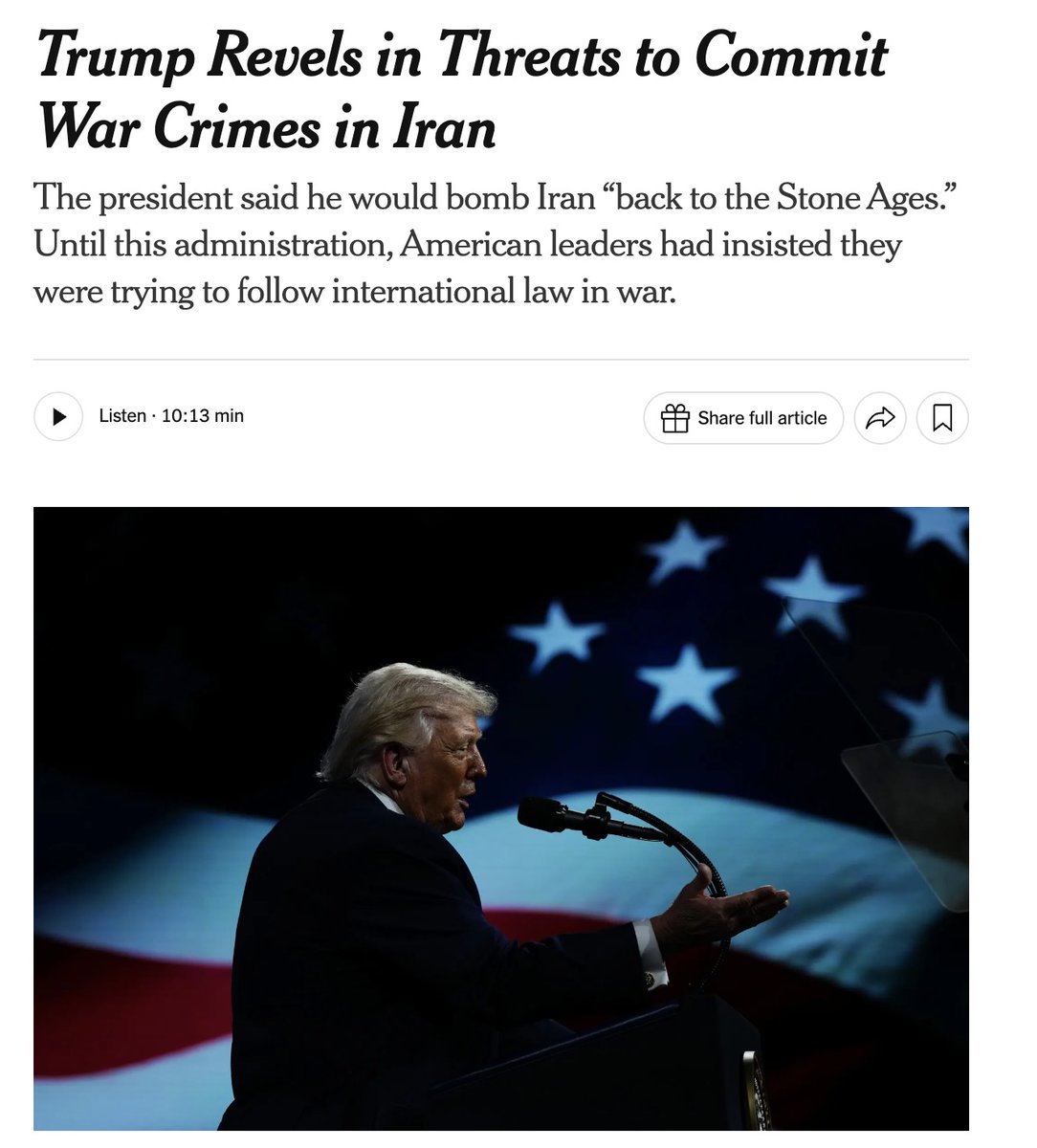 Mumii_raze's tweet image. According to The New York Times, Trump’s threats to blow up power plants and bridges in Iran are war crimes.

#OperationEpicFury #WW3
#IranUpdates #IranWar‌