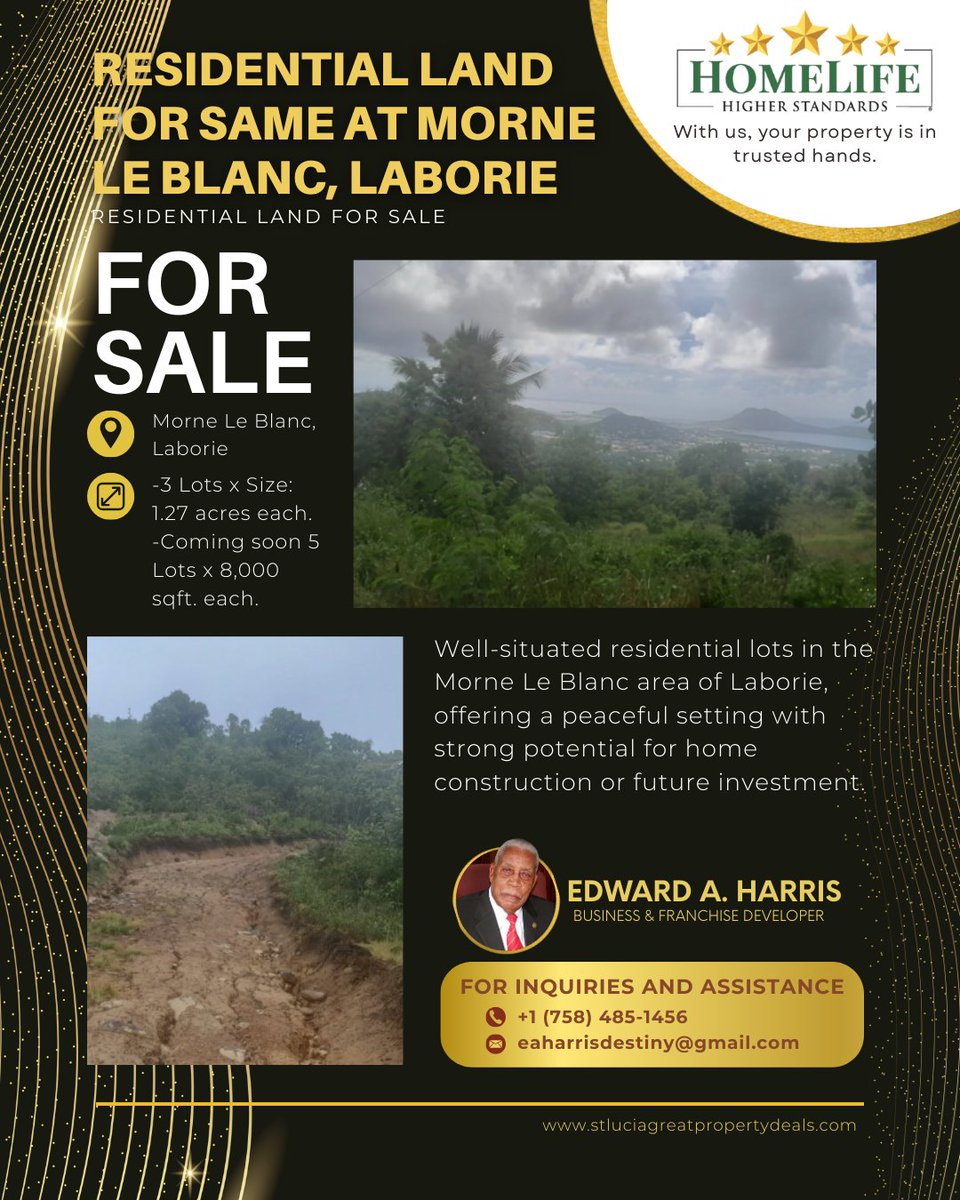 saintlucian's tweet image. 🌿 LAND FOR SALE – LABORIE

✔ 1.27 acre lots – EC$10/sqft
✔ 8,000 sqft lots coming soon – EC$15/sqft
📢 Book now!

📞 (758) 485-1456
📧 eaharrisdestiny@gmail.com
🌐 stluciagreatpropertydeals.com

#LandForSale #Laborie #StLucia #RealEstate