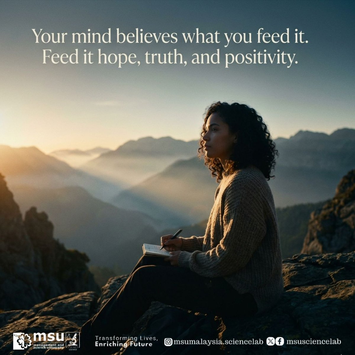 MSUsciencelab's tweet image. A positive mind leads to meaningful actions.

At Science Lab, we believe in cultivating hope, truth, and positivity as part of our daily journey.

#MSUScienceLab
#EnrichingFuture
#PositiveEnvironment