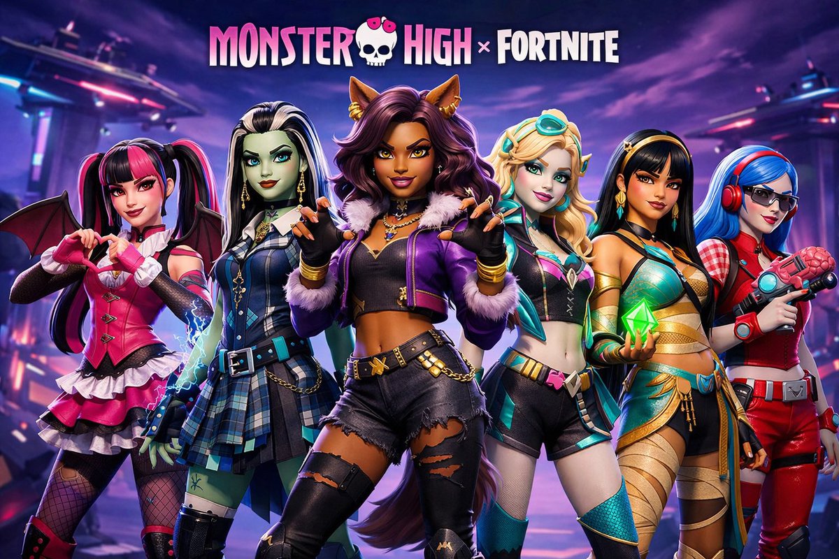queentylerxo's tweet photo. I’m sorry but @MonsterHigh NEEDS to collab with @Fortnite ASAP!! 

Produced this concept with AI and I’m obsessed. 😍 https://t.co/dWGmjznWon