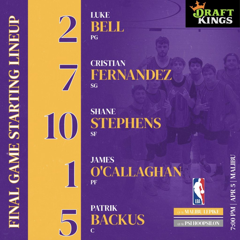 Final Game STARTING LINEUP
v. Psi Hoopsilon