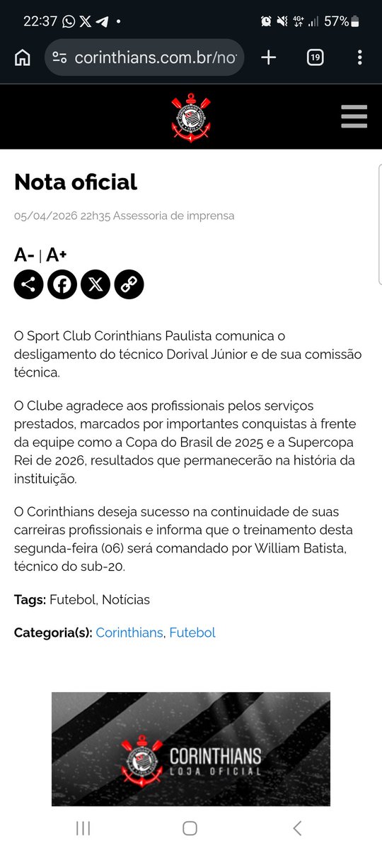 OMarcio_Reis's tweet photo. É OFICIAL, DORIVAL JÚNIOR, NÃO É MAIS TREINADOR DO CORINTHIANS!

Mas e agora torcedor, quem deve ser o próximo técnico? A culpa foi só do Dorival ou jogadores também tem sua parcela de culpa? https://t.co/2hxtUexwmB
