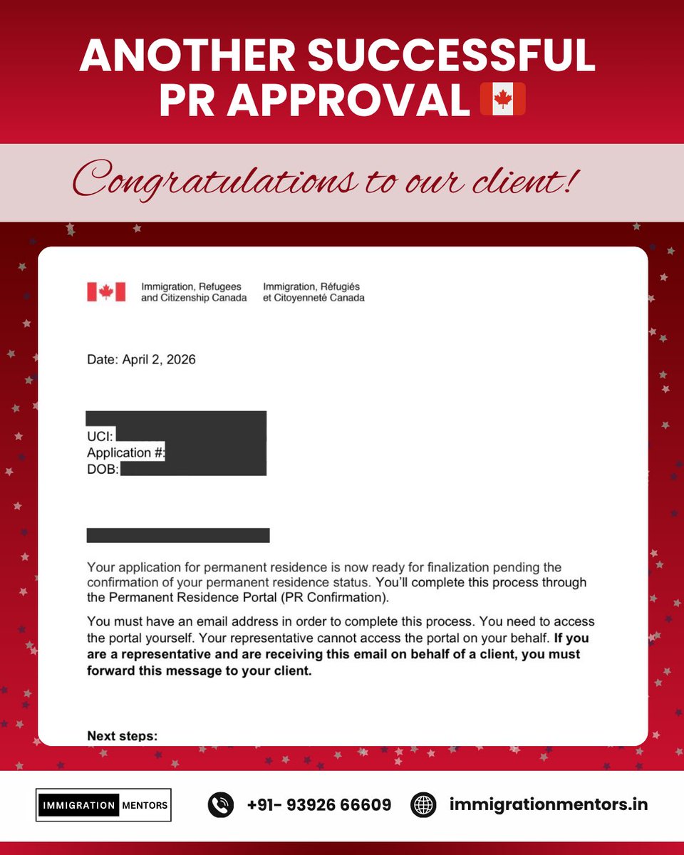 Imm_Mentors's tweet image. Grateful to share yet another PR approval for our client!  

Careful planning and the right strategy led to success.

Plan your PR the right way. Get in touch.

#CanadaPR #PRApproved #ExpressEntry