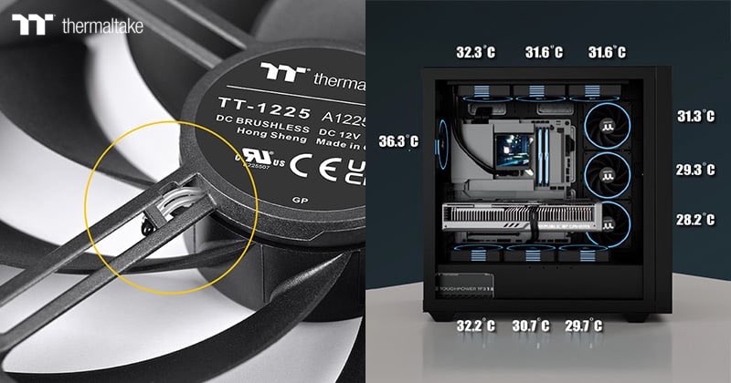 ThermaltakeJ's tweet image. TS EX RGB

✨Thermaltake初の温度センサーが搭載されたファン
✨磁気接続対応で配線が少ない
✨ブレード周囲と側面はイルミネーション効果

エアフロー温度を検知し、ファンの回転速度を自動的に調整してくれる新製品！

#Thermaltake #自作PC