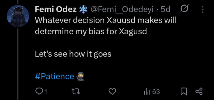 Femi__Odedeyi's tweet image. Xagusd🥷

As I said before, my bias for Silver would be based on whatever decision Gold makes.

Gold gave me strong bearish confirmations, and now I'm in Gold Swing Sells.

QUICK THREAD FOR A BETTER UNDERSTANDING OF MY NARRATIVE👇

#Patience 🥷