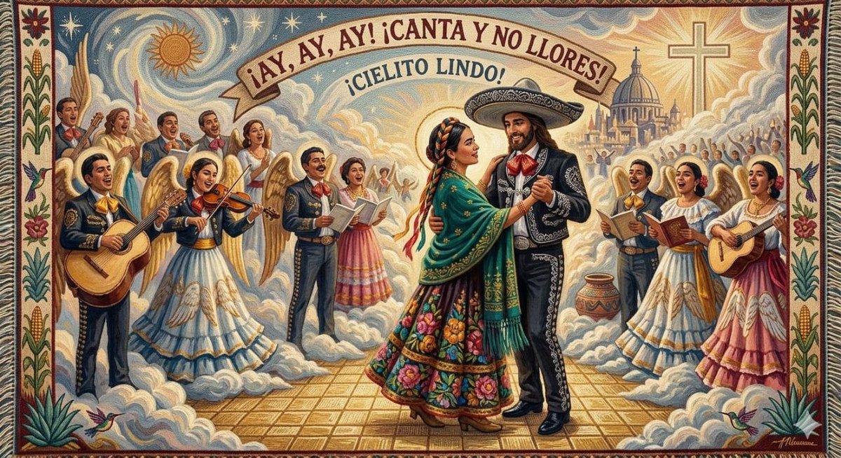 Felices Pascuas de Resurrección! 🎉
Porque hoy es el Jolgorio Mayor 🍻🎺
Estoy convencido de que en el Cielo hoy, se canta nuestro querido Cielito lindo y la Virgen ataviada con un traje mexicano está bailando con su amado Hijo vestido de Charro Mexicano y Español! 😁