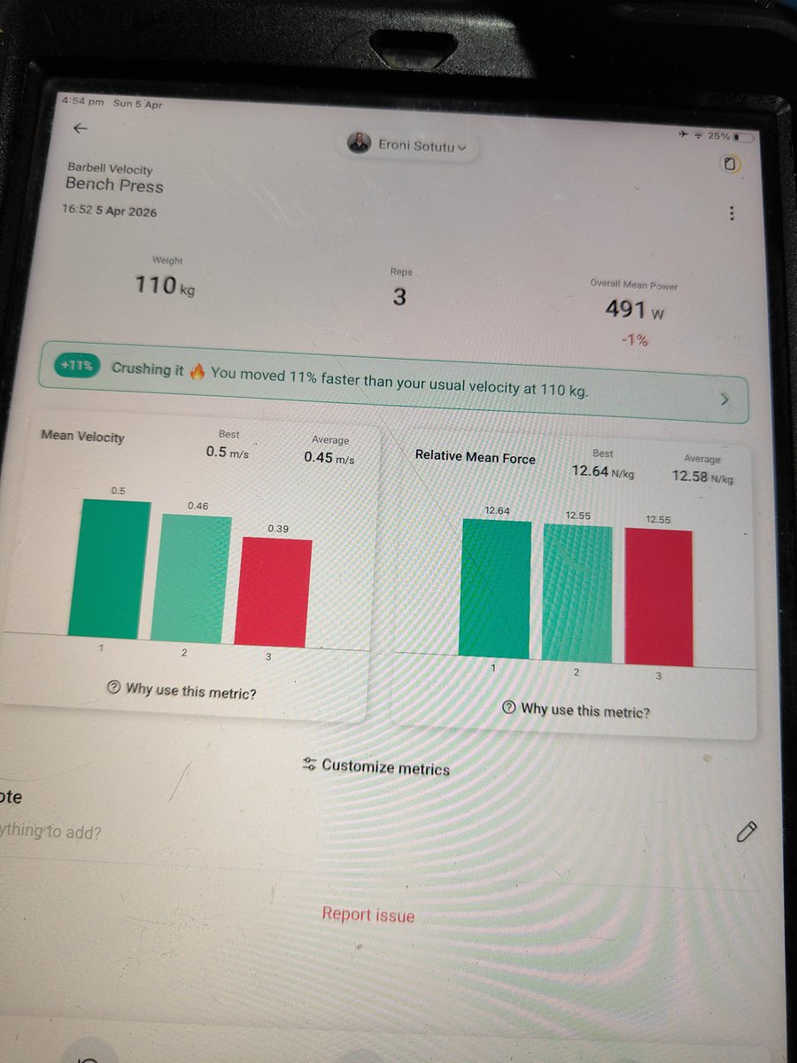 Trainwith_Ronz's tweet photo. With @OutputSports, I can now quantify lifting performance at a range of submaximal weights. Loving the feedback they provide if I'm at, below or above my velocity norms at a certain load. https://t.co/1OWqvtUAGa