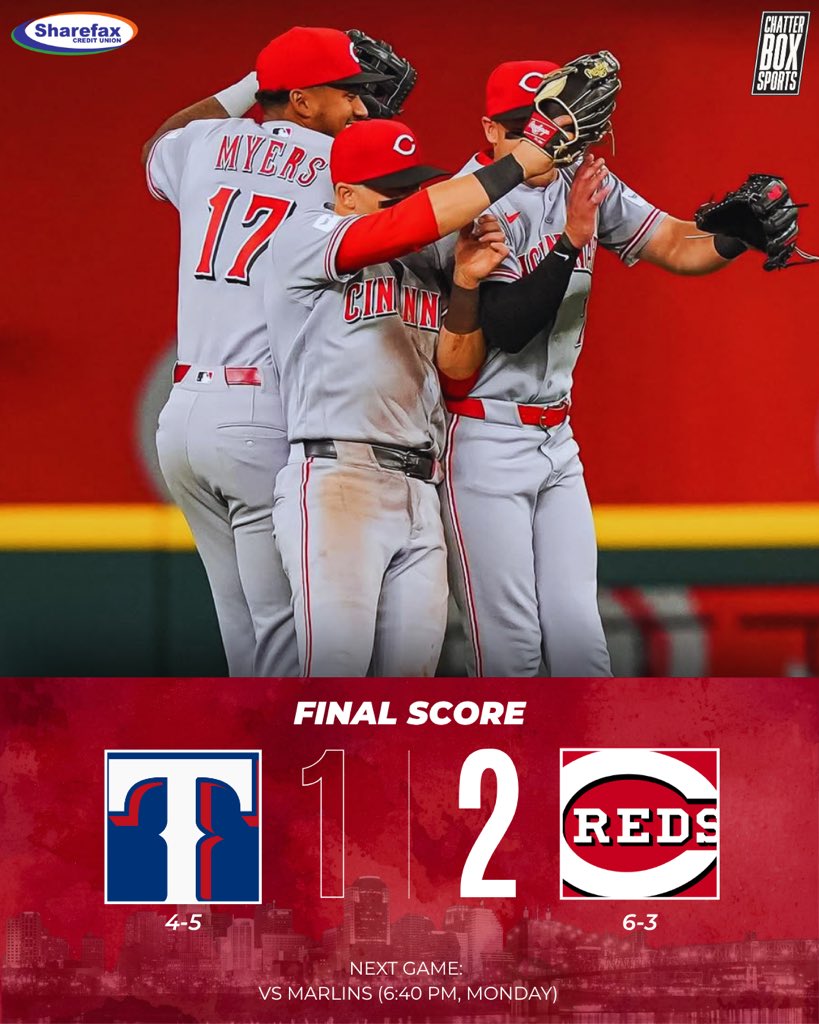 CBoxSports's tweet photo. THE REDS SWEEP THE RANGERS!!!

The pitching staff only allowed four runs in the entire series! https://t.co/jV2WYNKRkV