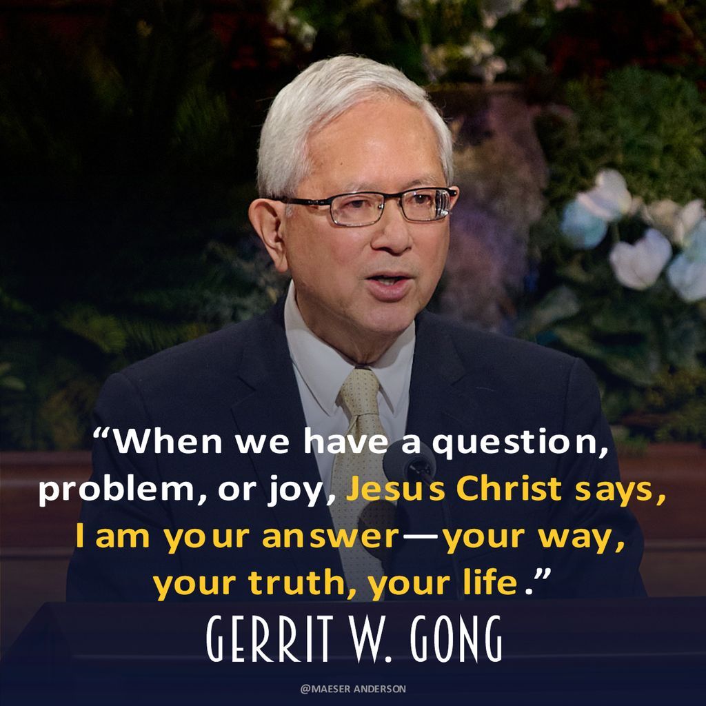 MaeserART's tweet photo. “When we have a question, problem, or joy, Jesus Christ says, I am your answer—your way, your truth, your life.” - Gerrit W. Gong

Sunday Afternoon Session | April 2026 General Conference
-----
#ldsconf #GeneralConference #Easter https://t.co/zF9uNNVIEZ