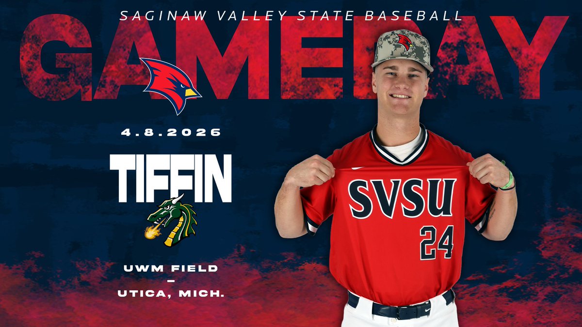svsuathletics's tweet photo. 🚨GAME DAY🚨
⚾️: @svsubaseball
🆚: Tiffin
📅: April 8, 2026
🕖: 4:30 PM
📍: Utica, Mich.
📺: https://t.co/FuDQ1aGCLk
#BeaksUp #GoCards #StandOut #SVSUBSB https://t.co/plyKNpBLc1