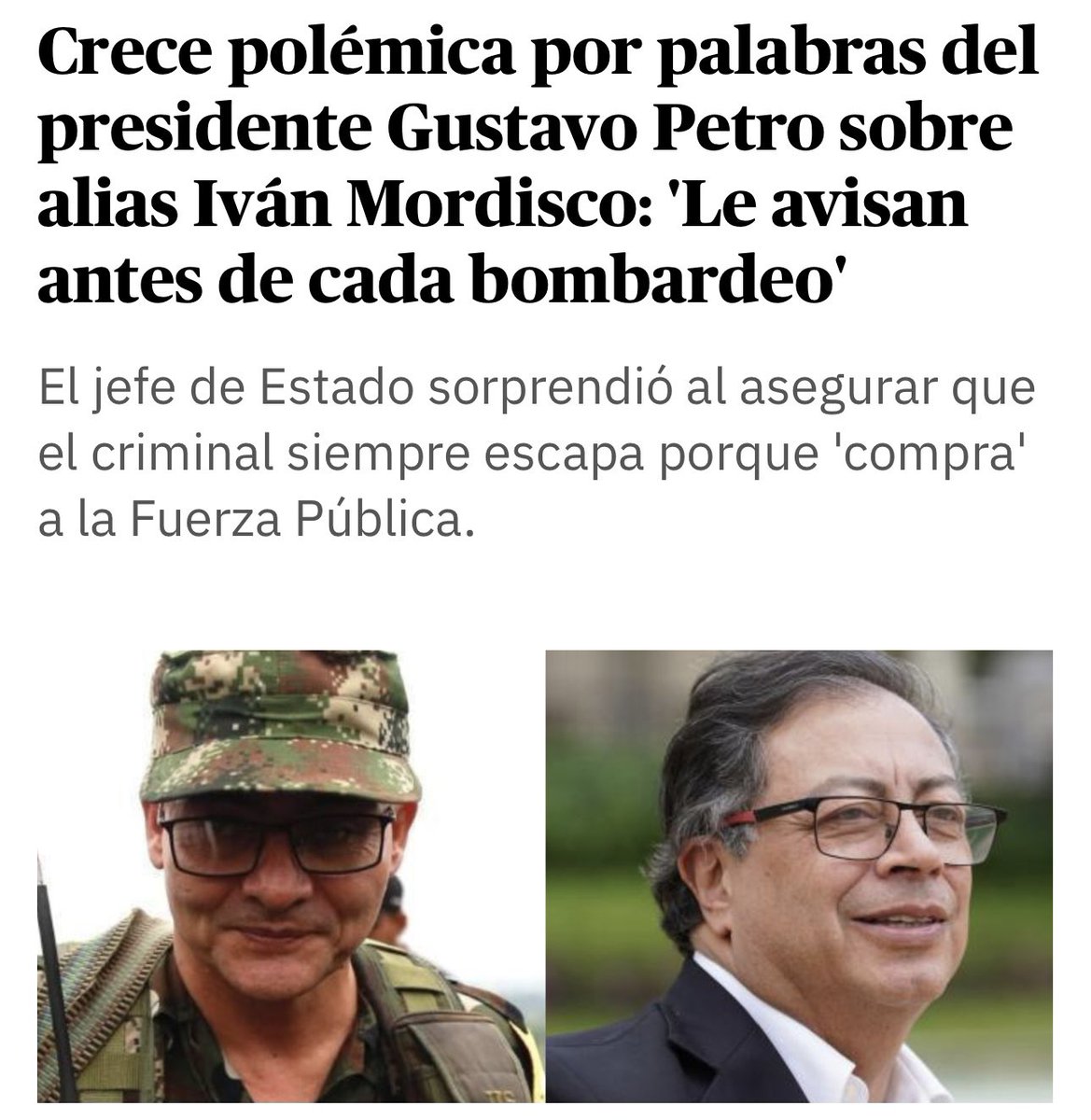 Si hay un persona honrada y transparente es el SEÑOR Ministro de defensa <a href="/PedroSanchezCol/">Pedro Arnulfo Sanchez S. Orgullosamente Colombiano</a> 

Un tipo supremamente correcto y de gran respeto dentro de las FFM.

Pero con esta afirmación del Sr. Pte. <a href="/petrogustavo/">Gustavo Petro</a> uno se pregunta. Aún siguen podridas y huntadas de narco las FFMM?