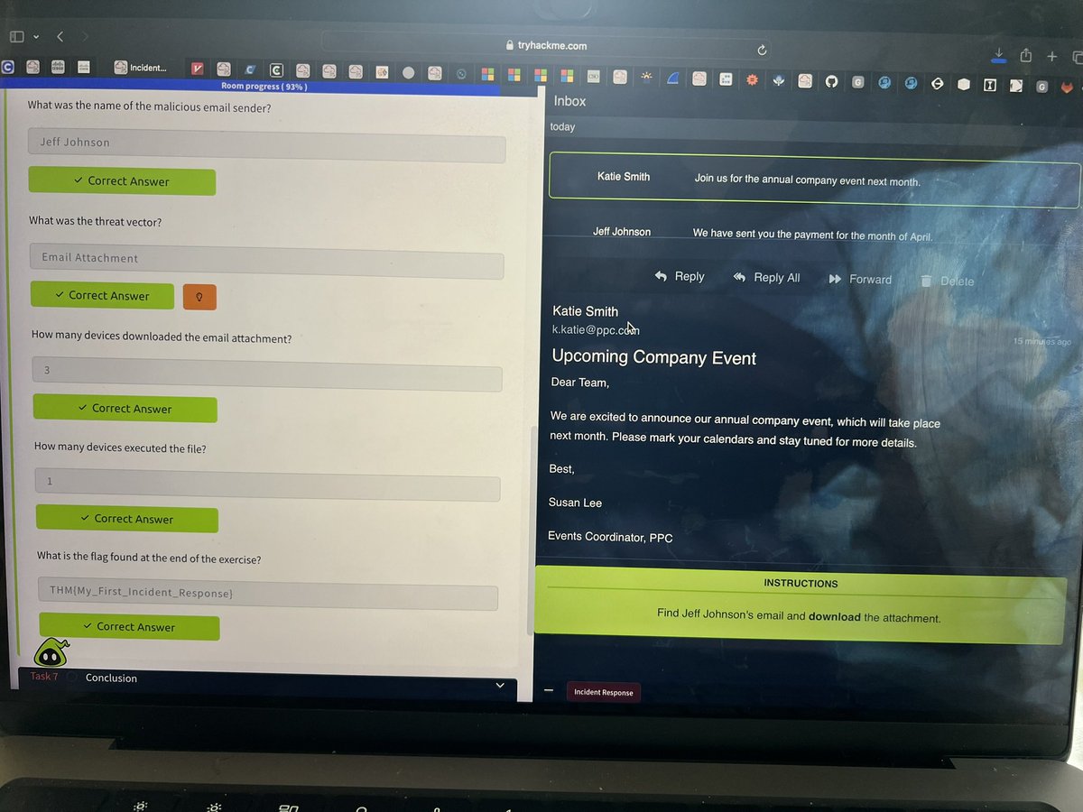 peachnez28's tweet image. Day 95: Road to being a Cybersecurity Analyst🛡️ 
I completed the Incident Response fundamentals room on THM. I learnt about the types of incidents and the frameworks of incident response: SANS and NIST, which guide us through handling an incident.
Cc: @segoslavia #CyberSec