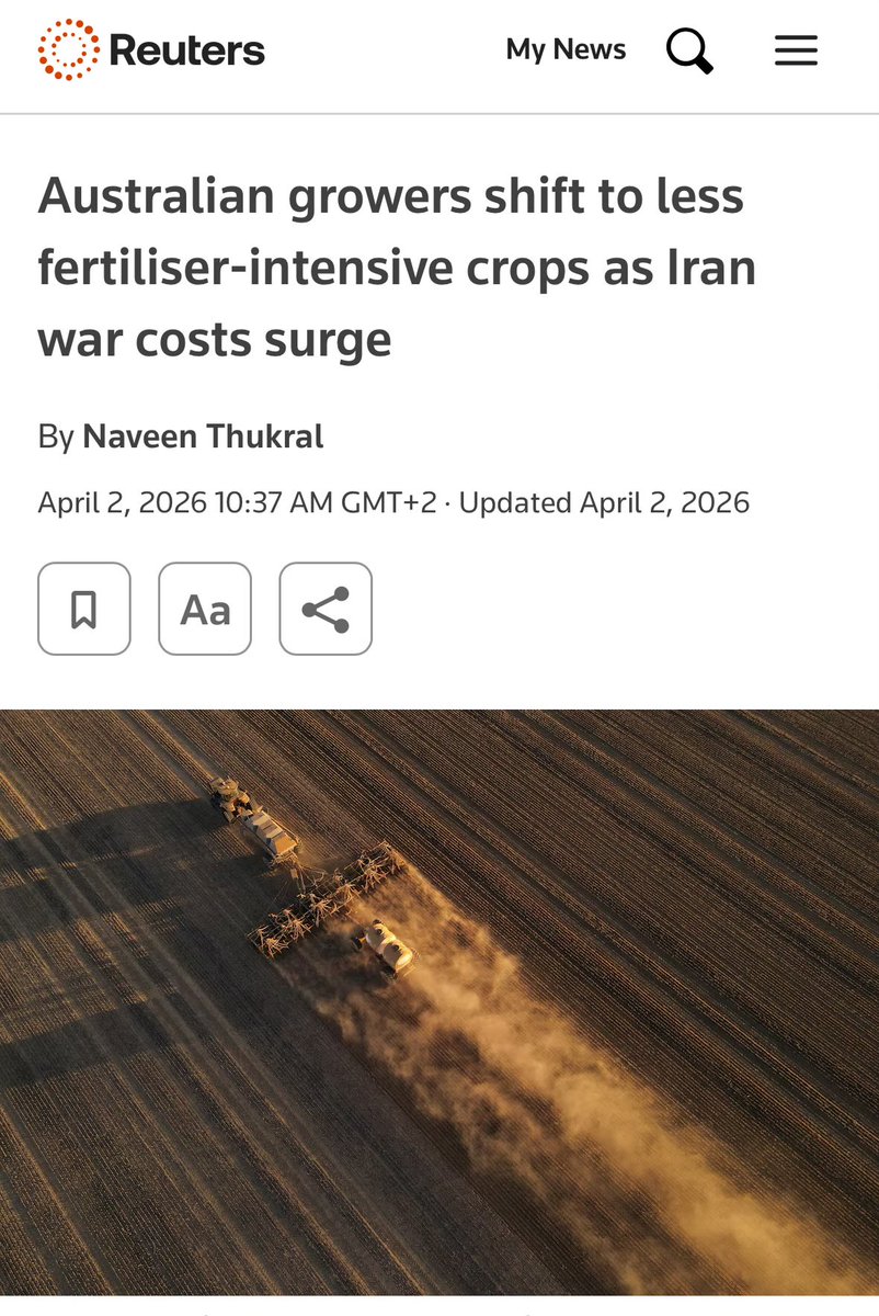 sizov_andre's tweet image. This reporting looks slightly off. Reuters:“Australian #wheat area could drop 10%+ - somebody”. 

I suspect we will see a smaller decline (Australian farmers are more or less covered for the planting stage) but lower nitrogen application later. 

Comments from farmers are