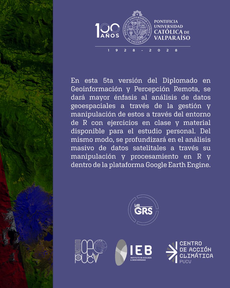 lab_GRS's tweet photo. 5ta versión del Diplomado en Geoinformación y Percepción Remota.

Más Información 👇🏼

https://t.co/JjQhZLQuYj https://t.co/yq6cdVwoLI