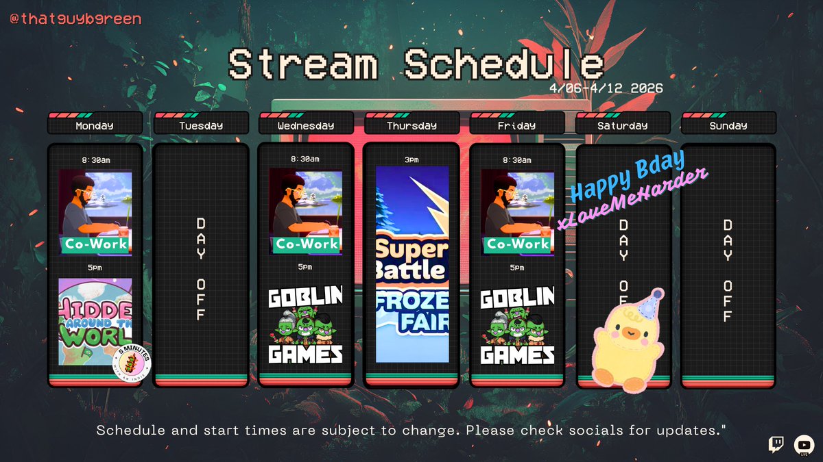 thatguybgreen's tweet image. Happy Easter #GreenGoblins

We got #coworking MWF this week. Monday will be a very light day so expect 45/15s

Then we travel the world in this cozy hidden-object adventure game, Hidden around the World by #indiedev @OgrePixel

Shoutout to the Super Battle Golf devs