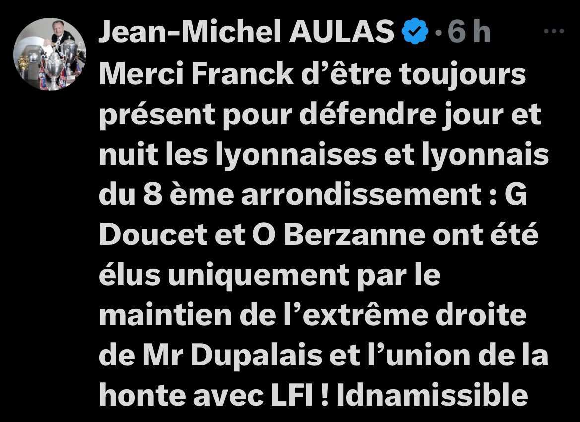 L_emmerdeur_69's tweet image. @JM_Aulas : toujours mauvais #perdant. Il a tenu des #propos proches de l’#ExtremeDroite prônant l’exclusion de certaines personnes dans notre ville, voulant afficher le portrait d’un extrémiste et trouve encore à justifier sa #défaite, incapable de se remettre en question.