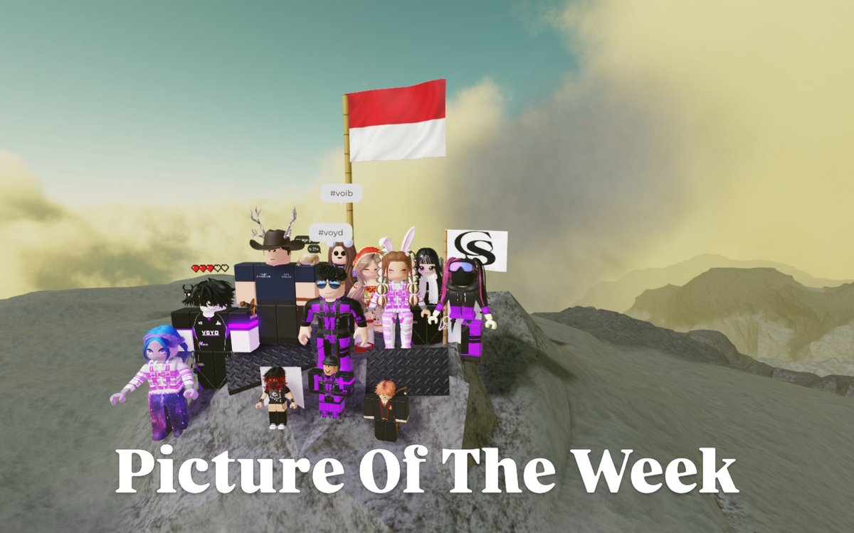 V0YD_EXP's tweet photo. Picture Of The Week: Credits to eloisa for capturing the moment! Squad goals at the summit 🏔️🚩 — planting our flag and owning the moment 💜🔥 #roblox #gaming https://t.co/SfYTKalbUy