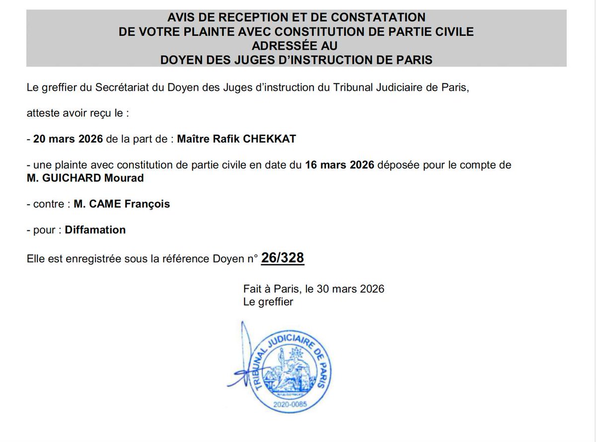 Pour info, avec mon avocat, nous invitons aimablement ce jeune homme à se rendre devant les tribunaux. 
Ne plus rien laisser passer. 
Plus jamais. 
cc <a href="/AlbertLvy1/">Albert Lévy</a>
x.com/i/status/20409…