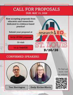 researchED_US's tweet photo. You've got research-informed teaching guidance to share? Now's your chance!
Apply to speak at our St. Louis conference.
* Application Deadline: May 15.
* The Conference: September 26.
We're excited to learn from you... https://t.co/I96xoMFt34
