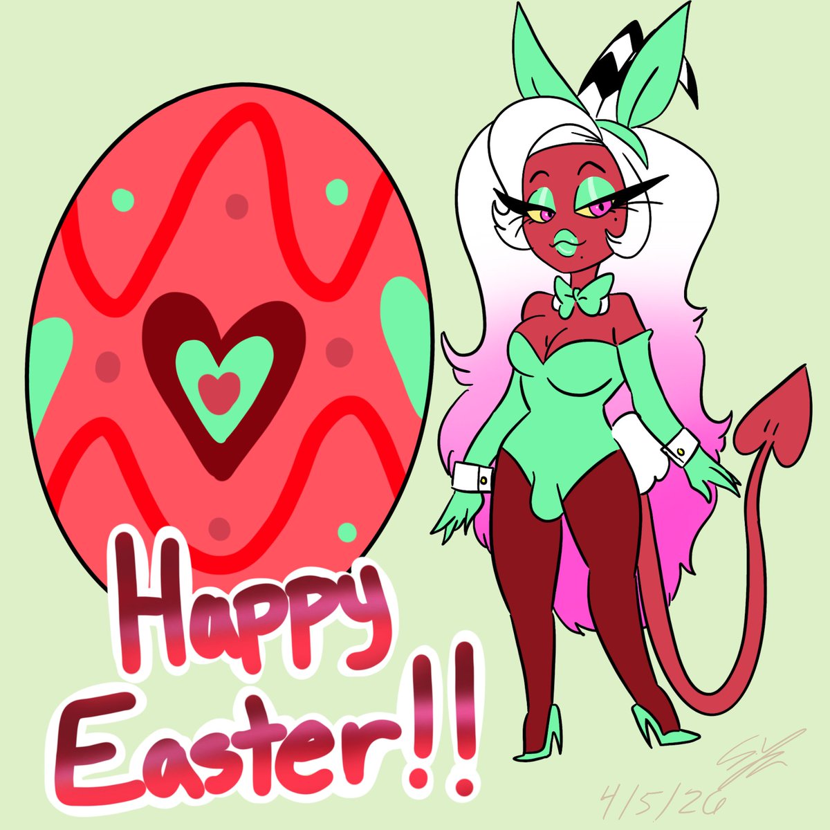 StarfireVega1's tweet photo. Happy Easter!!!🐇🐣 
For @brush_of_chaos hope u like it! 
#helluvabossoc #happyeaster https://t.co/z9A0WM41s5