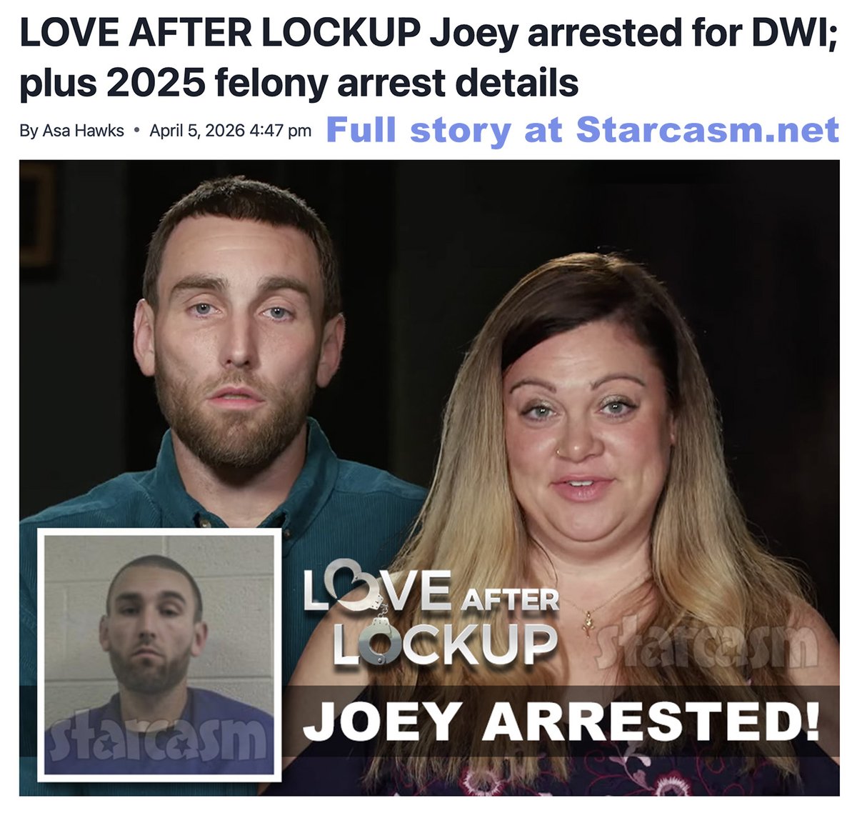 starcasm's tweet image. #LoveAfterLockup Kimberly's husband Joey was arrested for DWI on Friday. Plus, we finally have the details on Joey's felony arrest from July of last year! #LifeAfterLockup 

LINK: starcasm.net/love-after-loc…
