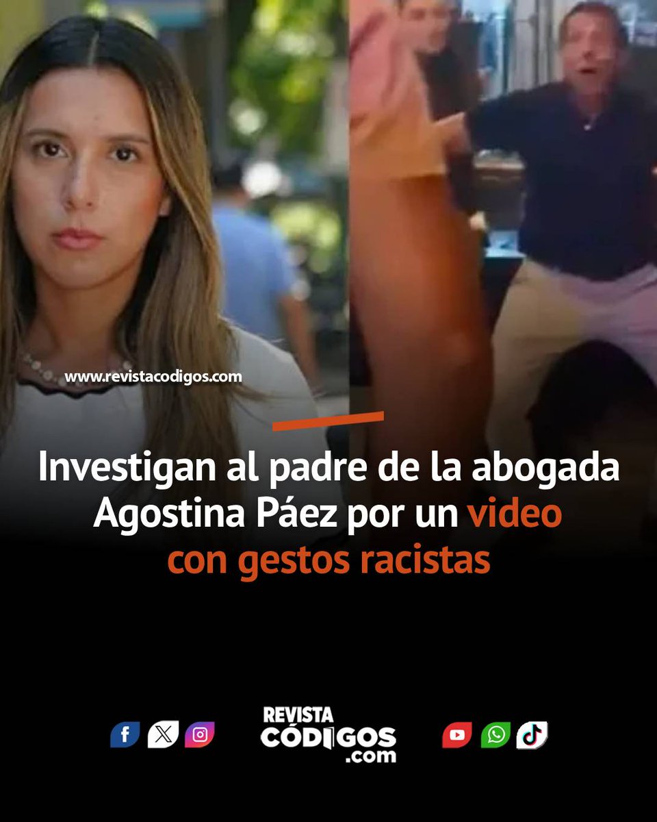 revistacodigos's tweet photo. Investigan al padre de la abogada Agostina Páez por un video con gestos racistas https://t.co/su94bm4pok https://t.co/Y8JGLU7s31