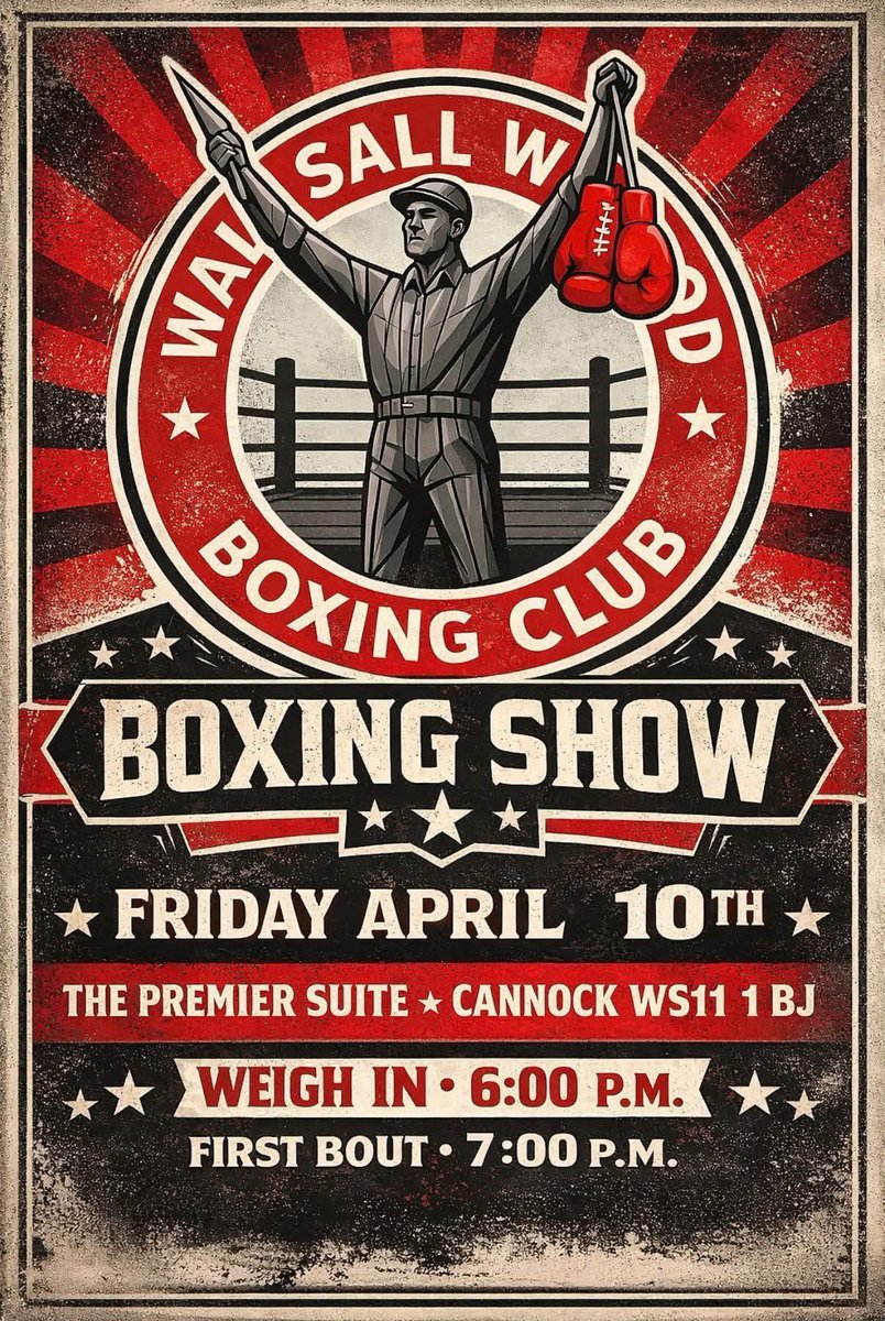 A stacked England Boxing amateur show this Friday 10th April in Cannock Staffordshire at Bar Sport’s <a href="/ThePremierSuite/">The Premier Suite</a>

Walsall Wood Boxing Club against a Midlands Select, with both my  twin lads boxing elite opponents.
It promises to be a great night of quality amateur boxing.