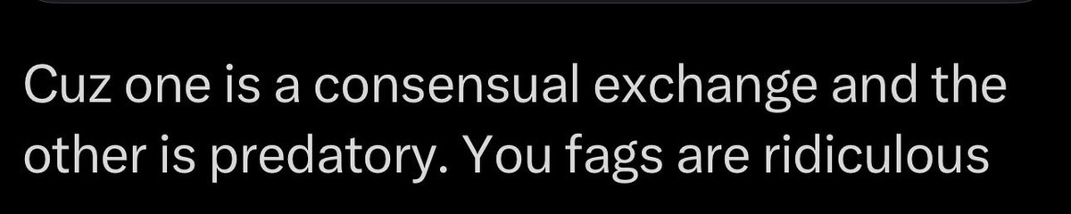 KalebPatrick_'s tweet photo. @ihatemoids420 @DA1HUNTER_ @onetruechap There’s literally no lines to read between. One is consensual exchange the other is predatory. Those were your EXACT words… both are predatory. Or both are consensual exchange that’s it. That’s the only two options one can’t be okay and the other isn’t. That’s not how that works https://t.co/qbaEPqsNBL