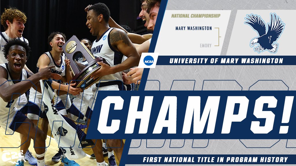 C2CAthConf's tweet image. 🏆 𝙉𝘼𝙏𝙄𝙊𝙉𝘼𝙇 𝘾𝙃𝘼𝙈𝙋𝙄𝙊𝙉𝙎 🏆

#D3Hoops Championship Game | FINAL

Mary Washington 75
Emory 73

@UMWathletics win first title in program history‼️

🏀 ncaa.com/brackets/baske…

#C2CMBB // #Dare2Prepare // @UMW_Basketball