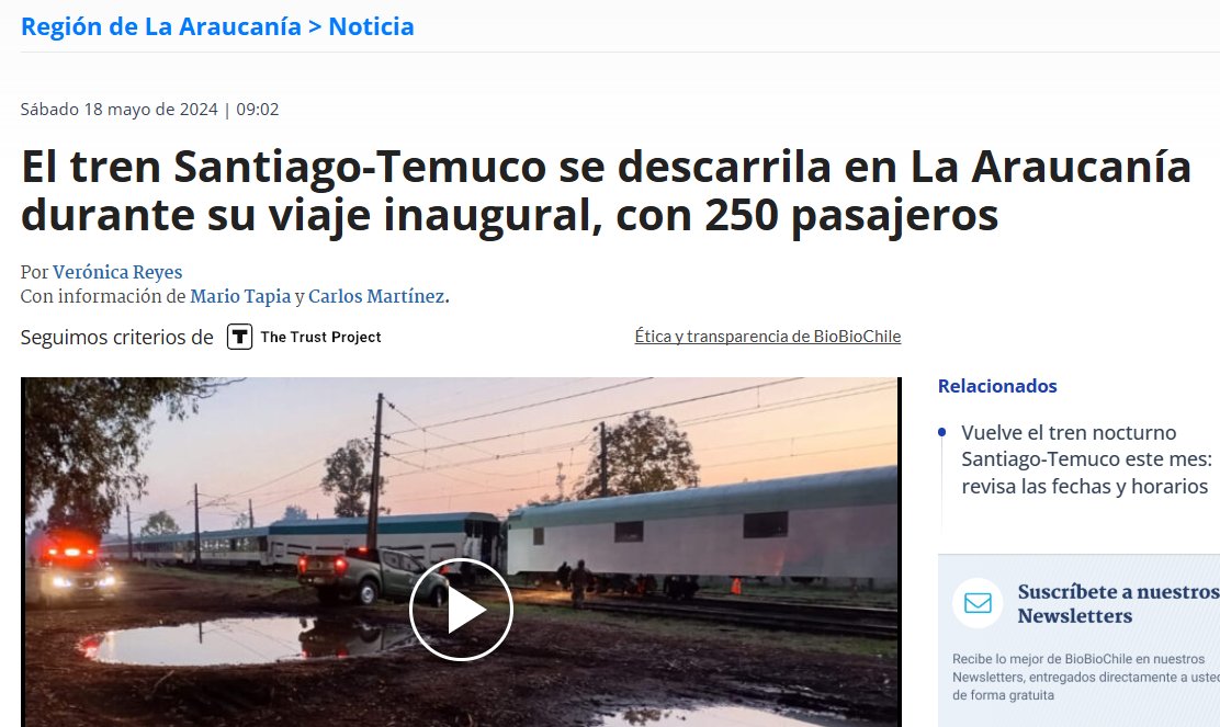 ErizoCL's tweet photo. Ustedes eran muy jóvenes pero cuando la izquierda vendió la pomada de Trenes para Chile, el único tren que inauguraron se descarriló el mismo dia que se inauguró.
Hoy la gente se sigue llendo en bus y avión a temuco. https://t.co/DrGvtYWvie