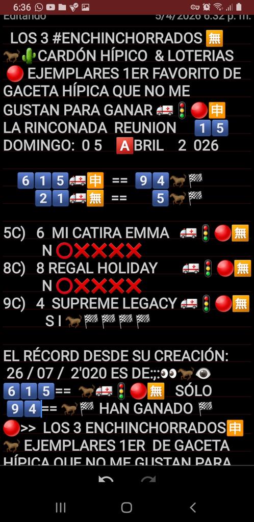 Eliecersangroni's tweet photo. ELIECER SANGRONIS🌵🐎🌐
#HIPISMO EN #LARINCONADA
#DOMINGO #05ABRIL
AQUI ESTAN LOS RESULTADOS DE LOS
3 ENCHINCHORRADOS
EJEMPLARES 1ER FAVORITO DE GACETA HÍPICA QUE NO ME GUSTAN PARA GANAR🚑🚦🔴🈚️
DESDE SU CREACIÓN 26/07/20
Y LO QUE VA DE AÑO 2026 https://t.co/AGAcLoBlBT