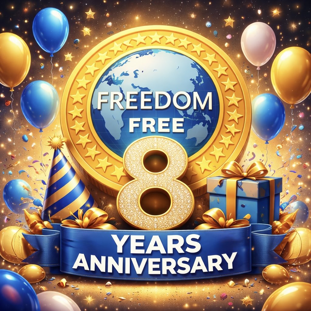 IamFreedomQueen's tweet photo. 🎉 Today marks the 8th year of FREEDOM COIN 🎉

8 years of growth.
8 years of strength.
8 years of a community that never gave up.

Let’s continue to support Freedom and push it to greater heights. 🚀 

The journey continues. The future is Freedom.

#FreedomAnniversary $FREE https://t.co/7EeJY5KFJ1