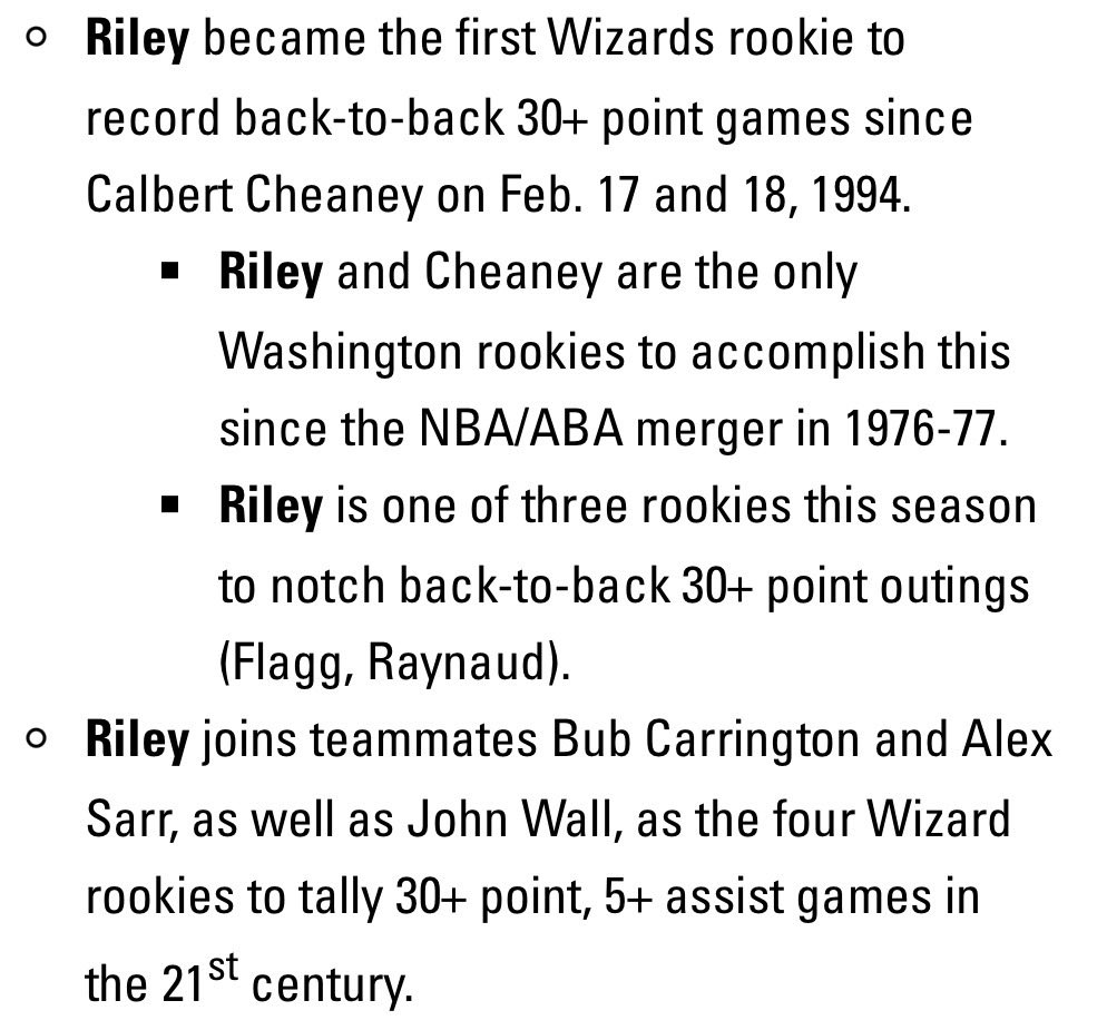 WizPRStats's tweet photo. Notes on Will Riley’s second-straight 30-point game https://t.co/8fuXupMSwE