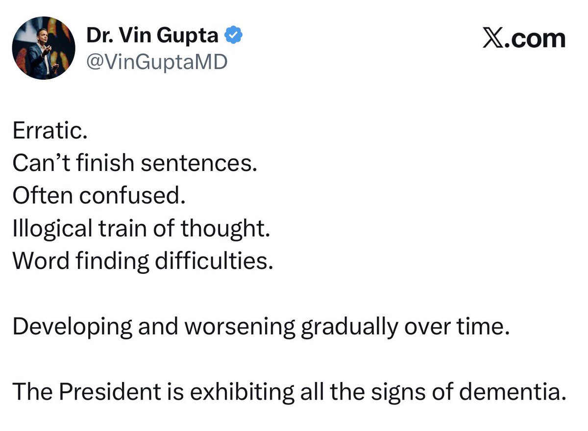Dr. Vin Gupta, a highly respected medical expert, has reacted to Trump’s insane Easter message amid ongoing questions about his health “The President is exhibiting all the signs of dementia.” Trump has gone crazy and he’s showing it on the world stage.