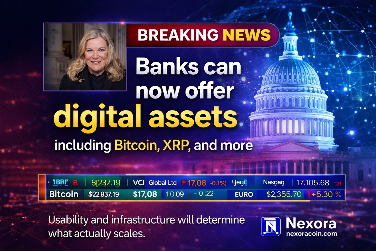 NexoraCoin26112's tweet image. Major shift happening.

Banks moving toward offering digital assets is a big step — but access alone isn’t enough.

Real-world usability and infrastructure will define what actually scales.

That’s where the focus is going.

#NexoraCoin26112 #CryptoCommunity #SelfConfidence
