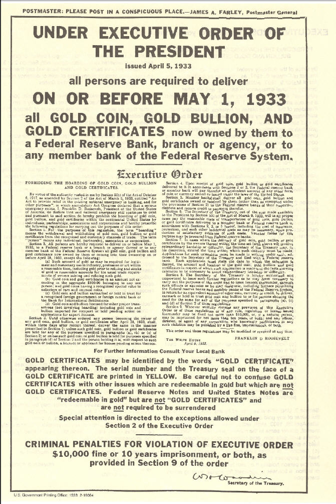 jpmayall's tweet photo. 5 de abril de 1933, 93 anos.

Nessa data, o presidente Roosevelt assinou a Executive Order 6102, proibindo cidadãos americanos de possuir ouro(moedas, barras e certificados). 

Tudo deveria ser entregue ao Federal Reserve em 28 dias, sob pena de $10.000 de multa (~$250.000 hoje) ou 10 anos de prisão.

O governo pagou $20,67 por onça. Meses depois, o Gold Reserve Act de 1934 redefiniu o preço do ouro pra $35, uma desvalorização de 41% do dólar. O governo confiscou barato e lucrou com a diferença.

A posse privada de ouro só voltou a ser legal nos EUA em 31 de dezembro de 1974.

Hoje, 93 anos depois, o ouro continua estruturalmente preso às mesmas instituições que o confiscaram. 74% da descoberta de preço global passa pelo COMEX (CME Group, Chicago). 90% das transações de ouro entre bancos centrais são denominadas em dólar. O Fed NY ainda custodia 6.331 toneladas de ouro de 36 países. 

O ouro não se libertou do sistema, o sistema o absorveu.

No perfil que Satoshi Nakamoto criou no P2P Foundation, a data de nascimento listada é 5 de abril de 1975. 5 de abril: o dia em que o ouro foi confiscado. 1975: o ano em que a posse foi relegalizada.

Coincidência ou não, Bitcoin nasce como resposta exata ao problema que a Executive Order 6102 expôs: dinheiro que o Estado pode confiscar não é dinheiro soberano. É dinheiro emprestado.