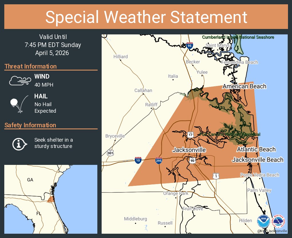 A special weather statement has been issued for Jacksonville FL ...