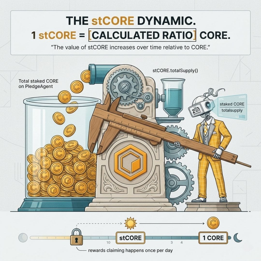 26Whitepapers's tweet image. At first glance, stCORE looks like just another token. It’s not.

Most people think staking rewards show up as more tokens. That’s not always how it works.

With stCORE on #CORE, your balance doesn’t grow, the value does.

I remember wondering where the "yield” actually shows up.