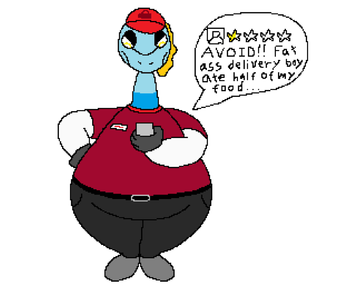 ChristianA56528's tweet photo. Made a new OC, Meet Wolbes
He's an Inteleon that works at a food delivery service
He use to be pretty skinny like most other Intels, but he let himself go from a bad habit of taking bites of customers foods.
No food is safe from his grubby hands. https://t.co/CJfxYB4cJN