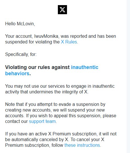 DdlcIncorrect's tweet photo. So a couple days ago my main account got suspended, might’ve been mistaken for a bot. I have tried appealing, hope I get it back soon. https://t.co/KQCDLBP1RG