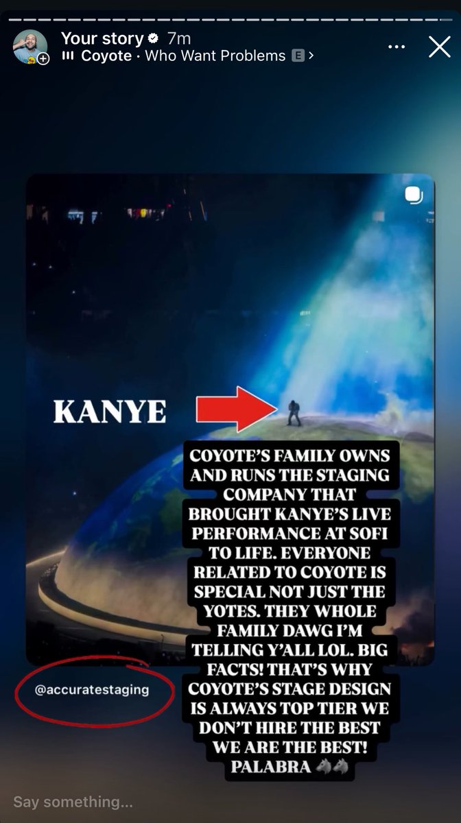 ChehadeTheKing's tweet photo. Coyote’s family owns and runs the staging company that brought Kanye’s live performance at SoFi to life. Everyone related to Coyote is special not just The Yotes. The whole family dawg I’m telling y’all lol BIG FACTS! Thats why Coyote’s stage design is always top tier we don’t hire the best we are the best. Palabra 🐺🐺