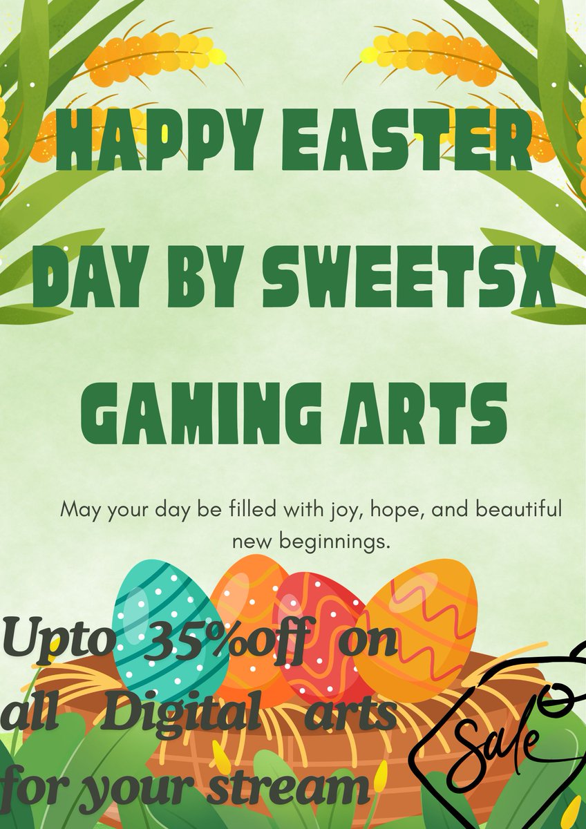 Artsbysweetsx's tweet photo. Egg cited for Easter? 🐣💛
Upgrade your stream with beautiful gaming arts 🎮✨
Sale is live now—up to 35% OFF!
Easter Sale is LIVE! 🐰🔥
🎮 Gaming Arts
#commissionopen #Eastersaleislive 
#happyeaster #twitchaffiliate #gaminggirl
#fypシ゚ #lookingforcommission https://t.co/V3vvGufKPV