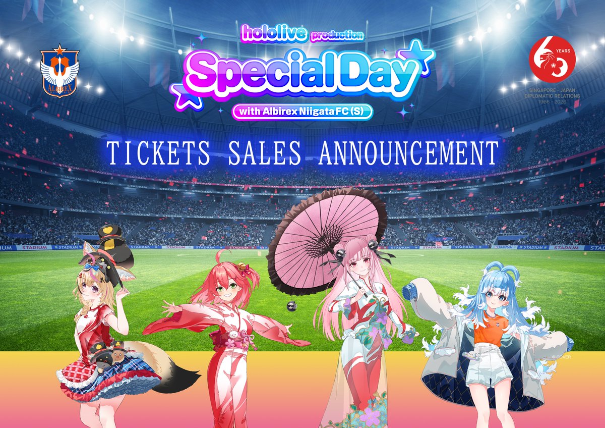 【📢 Tickets Now Live!】
hololive production × Albirex Niigata S ⚽️🇸🇬
Tickets available on Trip.com

🗓 Starting Apr 6, 12PM GMT+8
🏟 Albirex Niigata S vs Young Lions
📍 Jurong East Stadium

🔽 Ticket details 🔽
🎟 sg.trip.com/things-to-do/d…

Don't miss this historic