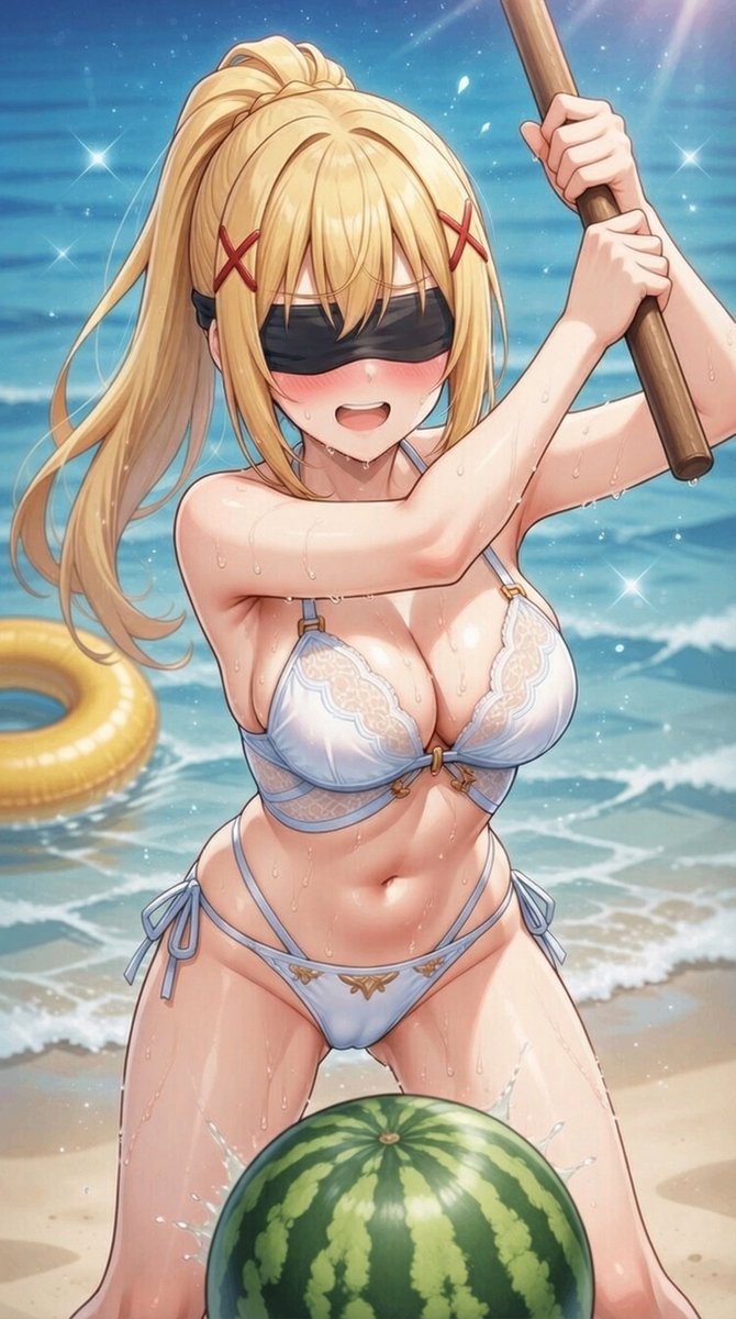uramiyabi_'s tweet image. おはようございます‼
今日はダクネスさんのお誕生日なんで
最初から攻めていきます😎
スイカ割にはまだ早いですが🍉🤣
SFW illustration. No nudity, no suggestive intent.
#aiart #darkness ##ダクネス生誕祭2026 #konosuba
