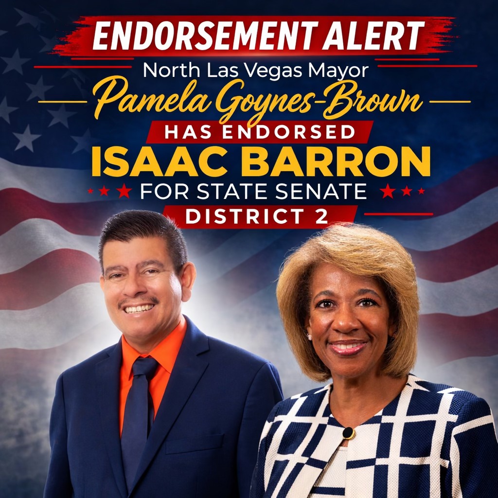 TomLetizia2's tweet photo. 🚨 ENDORSEMENT ALERT 🚨
North Las Vegas Mayor Pamela Goynes-Brown endorses Isaac Barron for State Senate, District 2.
A strong leader backing a proven leader.
#IsaacBarron #NVSenate #District2 https://t.co/jtdH4EMJ70
