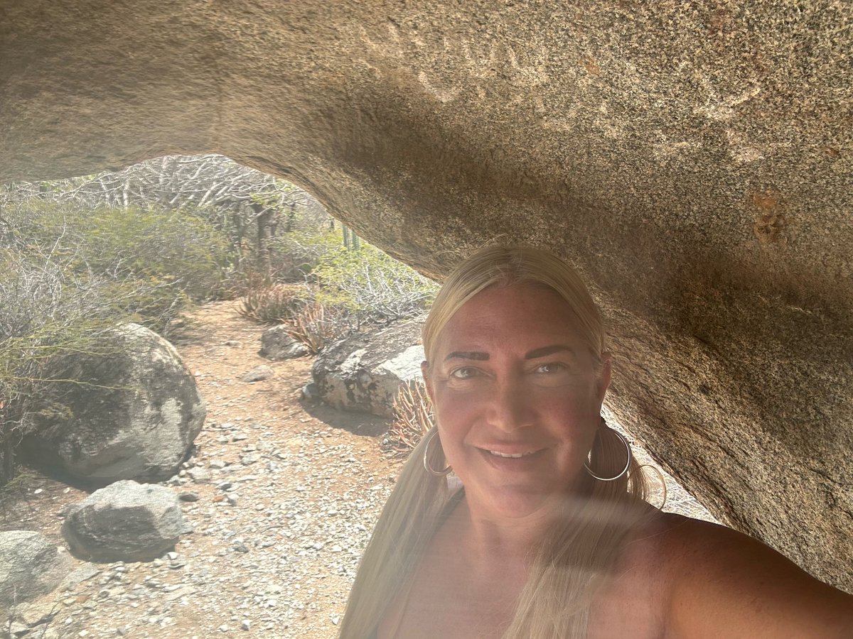 HeatherLArnold's tweet photo. Traditionally, every Easter we hike to an ancient pictograph site recorded in the archaeological report as “The Rabbit Heads.”

White, brown, and red paintings adorn the walls of a lone, hollowed-out diorite boulder.  

A striking red ochre concentric circle aligns perfectly with the setting sun on the Spring Equinox — very fitting for a site featuring rabbit heads!

The entire floor is strewn with ancient fossils of sea life and coral, which were carried in from approximately three miles away. But why?

This hike is part of my “Quest for the Giants: Introduction to the Islands of the Giants” 4-hour private tour.

@AncientAruba 

#Aruba #Easter