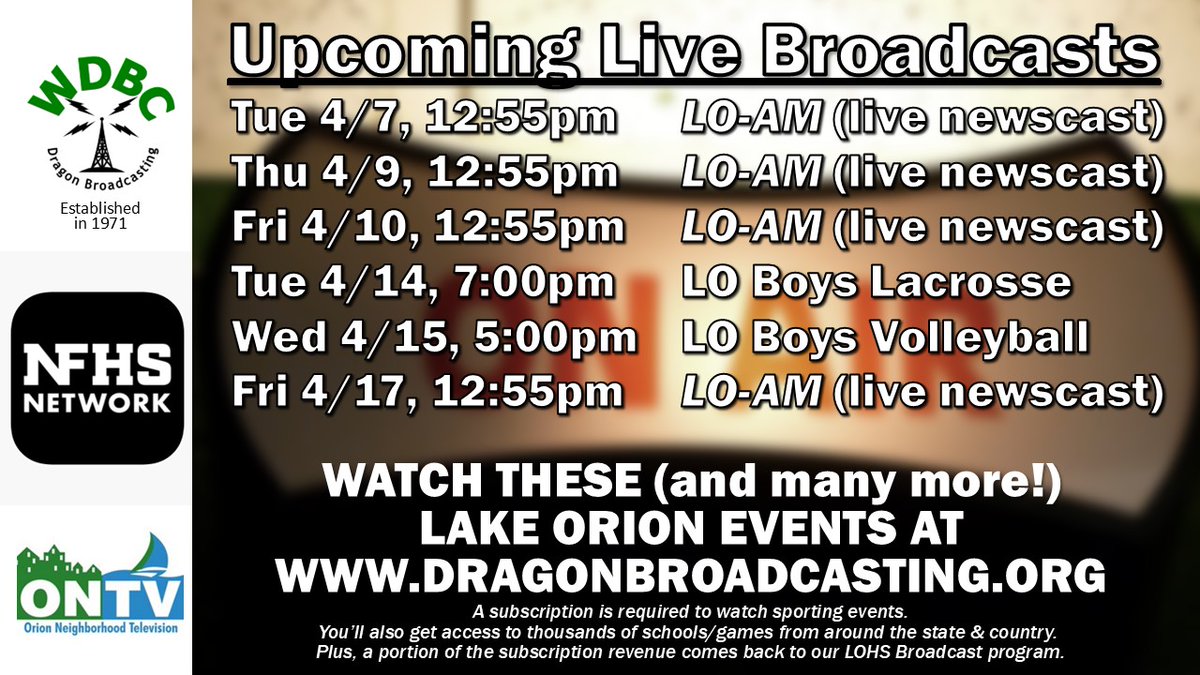 dragoncast's tweet photo. We're back from Spring Break with 3 episodes of our live newscast this week!  You can watch our shows live or on-demand at www.dragonbroadcasting. @LkOrionHS https://t.co/S7Sf4Ae4Kc