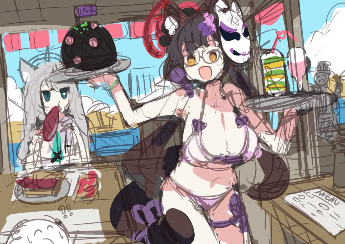 先生(ブルーアーカイブ) ,砂狼シロコ(ブルアカ) ,狐坂ワカモ 「WIP」|ideolo🌟冬はブルアカでいくぞレッツゴー！のイラスト