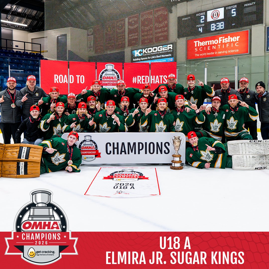 HometownHockey's tweet photo. 2026 #OMHA U18 A Champions: Elmira Jr. Sugar Kings
@GetCracking | #RedHats https://t.co/WFQdHbCi9K